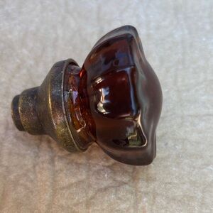 Antique Amber Glass Door Knob 12 Point BrassDoor Knob